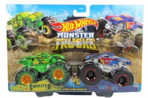 ホットウィール マテル ミニカー Hot Wheels Monster Trucks Gunkster Vs Race Ace, Demolition Double