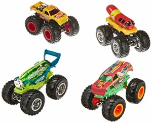 ホットウィール マテル ミニカー Hot Wheels Monster Trucks Set of 4 1:64 Scale Toy Trucks, Collect
