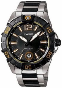腕時計 カシオ メンズ Casio Men's MTD1070D-1A2V Black Resin Quartz Watch with Black Dial