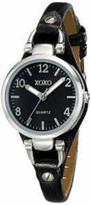 腕時計 クスクス キスキス XOXO Women's XO3396 Silver-Tone Watch with Black Synthetic Leather Band