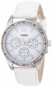 腕時計 タイメックス レディース Timex Women's T2P385 Crystal Multi-Function White Leather Strap W