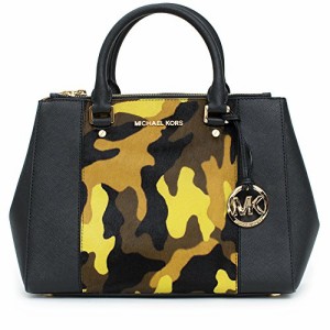 マイケルコース アメリカ 直輸入 Michael Kors Sutton Center Stripe Medium Satchel Black Handbag Ne