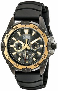 腕時計 カシオ メンズ Casio Men's MTD1069B-1A1 Round Analog Black and Gold Dial and Black Resin Strap 