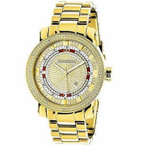 腕時計 ラックスマン メンズ LUXURMAN Unique Large Mens Diamond Watch 18k Yellow Gold Plated by 0.12
