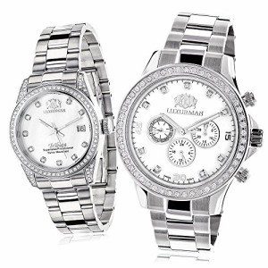 腕時計 ラックスマン メンズ LUXURMAN His and Hers Watches White Gold Plated Diamond Watch Set 3.5ct