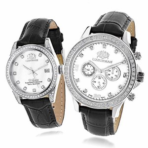 腕時計 ラックスマン メンズ LUXURMAN Matching His and Hers Swiss Mvt Real Diamond Watches w Black L