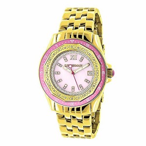 腕時計 ラックスマン レディース Real Diamond Watch for Women with Pink Bezel and Face Yellow Gold