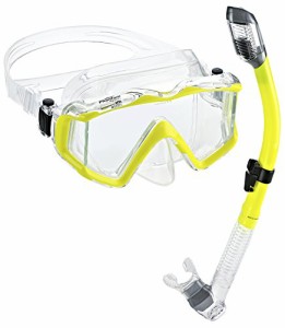 シュノーケリング マリンスポーツ Phantom Aquatics Panoramic Scuba Mask Snorkel Set (Yellow) (PAQ