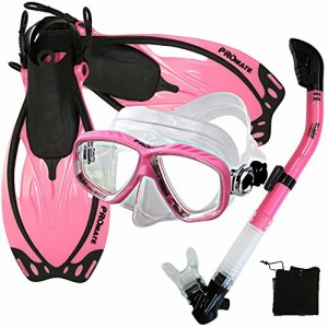シュノーケリング マリンスポーツ Promate Snorkeling Scuba Dive Mask Fins Dry Snorkel Gear Set, P