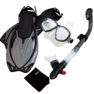 シュノーケリング マリンスポーツ Promate Snorkeling Mask Dry Snorkel Fins Mesh Gear Bag Set 7590