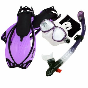 シュノーケリング マリンスポーツ Promate Snorkeling Mask Dry Snorkel Fins Mesh Gear Bag Set 7590