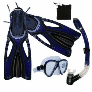 シュノーケリング マリンスポーツ Promate Snorkeling Scuba Diving Snorkel Mask Fins Gear Set, Blu