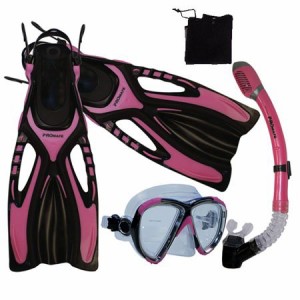 シュノーケリング マリンスポーツ Promate Snorkeling Scuba Diving Snorkel Mask Fins Gear Set, Pin