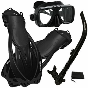 シュノーケリング マリンスポーツ PROMATE Snorkeling Scuba Dive Snorkel Mask Fins Gear Set, AllBk