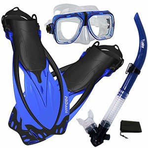 シュノーケリング マリンスポーツ Promate Snorkeling Scuba Dive Snorkel Mask Fins Gear Set, Blue,