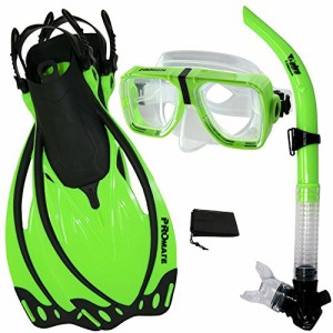 シュノーケリング マリンスポーツ PROMATE Snorkeling Scuba Dive Snorkel Mask Fins Gear Set, Green