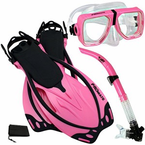 シュノーケリング マリンスポーツ PROMATE Snorkeling Scuba Dive Snorkel Mask Fins Gear Set, Pink,