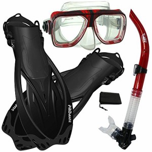 シュノーケリング マリンスポーツ PROMATE Snorkeling Scuba Dive Snorkel Mask Fins Gear Set, RedBk
