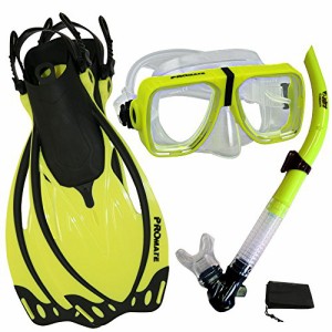 シュノーケリング マリンスポーツ PROMATE Snorkeling Scuba Dive Snorkel Mask Fins Gear Set, n.Yel