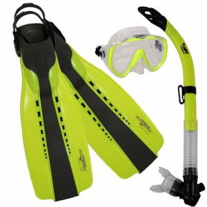 シュノーケリング マリンスポーツ PROMATE Scuba Diving Fins Snorkel Extra-Wide Scuba Mask Set, Ye
