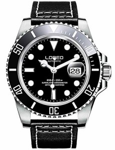 腕時計 ロレオ メンズ LOREO Mens Silver Stainless Steel Sapphire Glass Black Rotating Bezel Men's Auto