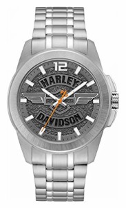 腕時計 ブローバ メンズ Harley-Davidson Men's Wing Bar & Shield Stainless Steel Watch, Slate Gray 76Aの通販はau