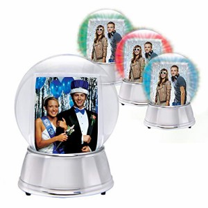 スノーグローブ 雪 置物 Large LED Light Up Photo Snow Globe - Silver Base