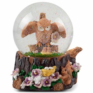 スノーグローブ 雪 置物 Elanze Designs Wise Owl Forest Log Tree Creatures Squirrel Nest Flowers Table