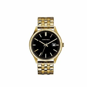 腕時計 ブローバ メンズ Caravelle by Bulova Men's Dress 3-Hand Date Quartz Gold Tone Watch, Black Dia