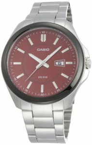 腕時計 カシオ メンズ Casio Men's MTP1318BD-4AV Silver Stainless-Steel Quartz Watch with Red Dial