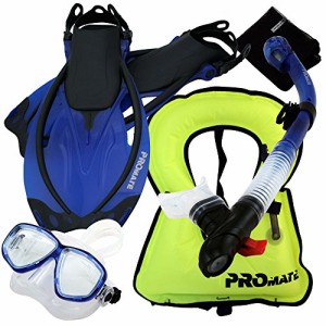 シュノーケリング マリンスポーツ Promate 759001-Blue-SM Snorkeling Vest Mask Snorkel Fins Combo 
