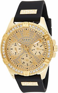 腕時計 ゲス GUESS GUESS Gold-Tone Stainless Steel Crystal Encrusted Dial with Black Stain Resistant Silic