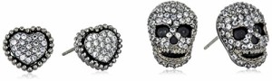 ベッツィ・ジョンソン ピアス アメリカ Betsey Johnson CZ Pave Heart & Skull Duo Set of Stud Ear