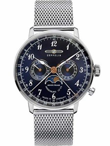 腕時計 ツェッペリン メンズ Zeppelin LZ-129 Hindenburg Moonphase Watch | Blue & Stainless Steel - 4