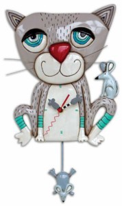 壁掛け時計 振り子時計 インテリア Allen Designs Mouser The Cat Gray Kitty Meow Pendulum Battery 
