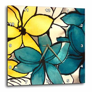 壁掛け時計 インテリア 海外モデル 3dRose DPP_32104_3 Teal and Yellow Floral Wall Clock, 15 by 15