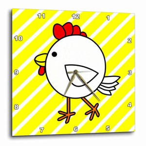 壁掛け時計 インテリア 海外モデル 3dRose Chicken Dance White with Yellow Stripes - Wall Clock, 1