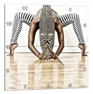 壁掛け時計 インテリア 海外モデル 3dRose Yoga and Dance with African Wooden Mask with Zebra Desi