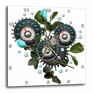 壁掛け時計 インテリア 海外モデル 3dRose Cool Steampunk Barometer and Aqua Roses - Wall Clock, 1