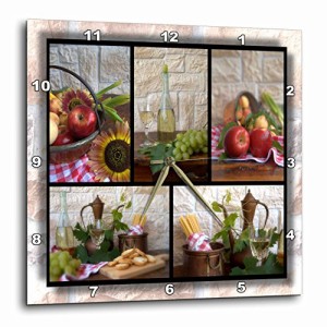 壁掛け時計 インテリア 海外モデル 3dRose DPP_28849_2 Wine and Fruit Collage Wall Clock, 13 by 13
