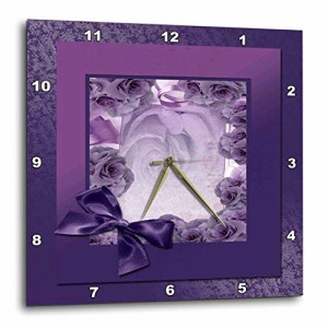 壁掛け時計 インテリア 海外モデル 3dRose dpp_49115_3 Purple Rose Frame with Bow-Wall Clock, 15 b