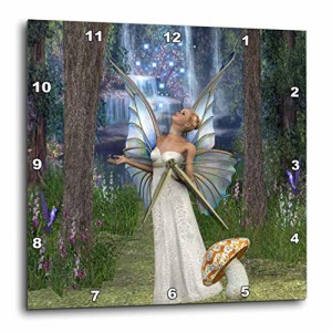 壁掛け時計 インテリア 海外モデル 3dRose dpp_167132_1 Beautiful White Fairy, in Mushroom Forest 