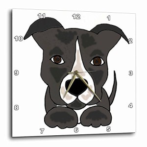 壁掛け時計 インテリア 海外モデル 3dRose Funny Grey Pitbull Puppy Dog Cartoon - Wall Clock, 10 b