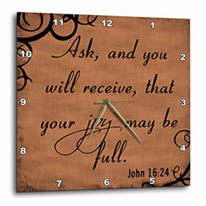 壁掛け時計 インテリア 海外モデル 3dRose dpp_150076_3 Bible Verse John 16-24 Brown Background Bi