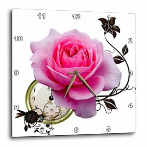 壁掛け時計 インテリア 海外モデル 3dRose DPP_102674_2 Steampunk Design Pink Rose and Clock Desig