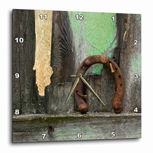 壁掛け時計 インテリア 海外モデル 3D Rose USA - Montana. Rusty Horseshoe on Old Fence Wall Clock