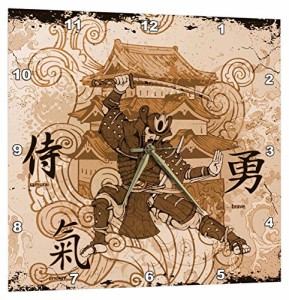 壁掛け時計 インテリア 海外モデル 3dRose A Brown Tinged Samurai Warrior Against an Oriental Buil