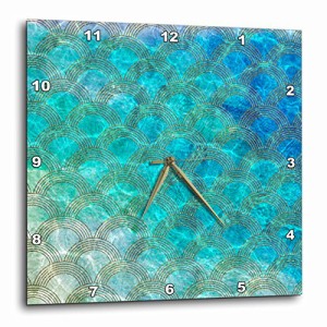 壁掛け時計 インテリア 海外モデル 3dRose Shiny Teal Ocean Mermaid Scales Glitter Effect Art Prin