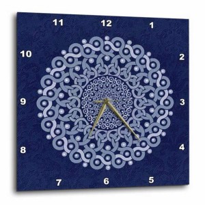 壁掛け時計 インテリア 海外モデル 3dRose DPP_32170_3 Muted Blue Fantasy Mandala on Navy Blue Mut