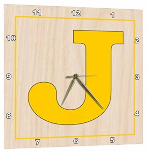 壁掛け時計 インテリア 海外モデル 3dRose Print of Large Retro Yellow J on Wood Block - Wall Cloc